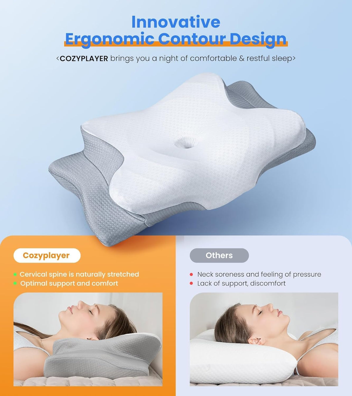 ultra pain relief cooling pillow for neck support shown in use