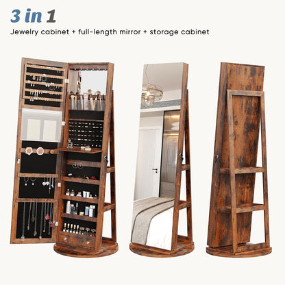 olixis 360° swivel jewelry cabinet with light, lockable, side view