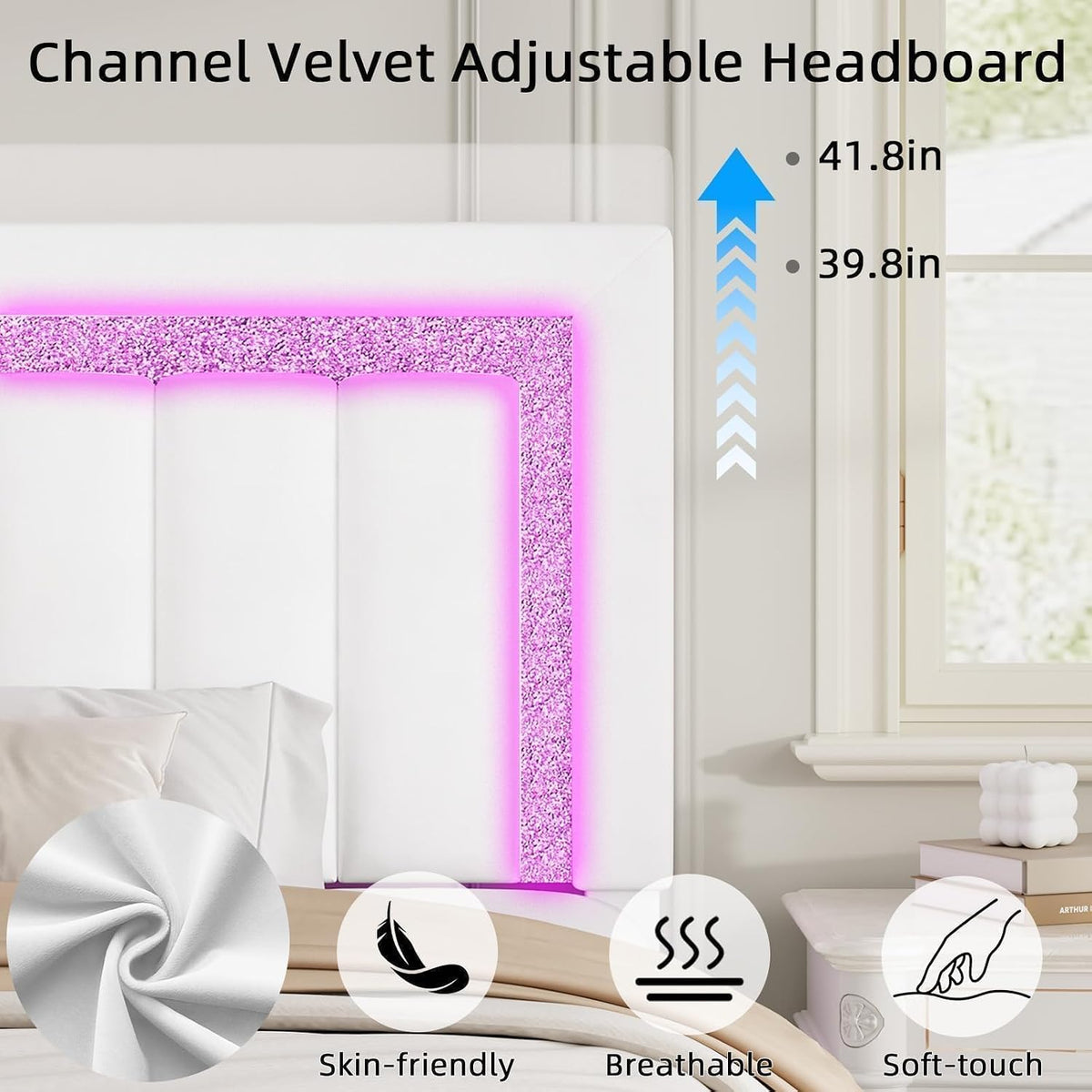 hombck twin bed frame with led lights and, side view