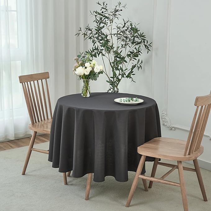 maxmill Round Linen Looking Textured Tablecloth Spill-Proof Wrinkle Free Soft - Image 2