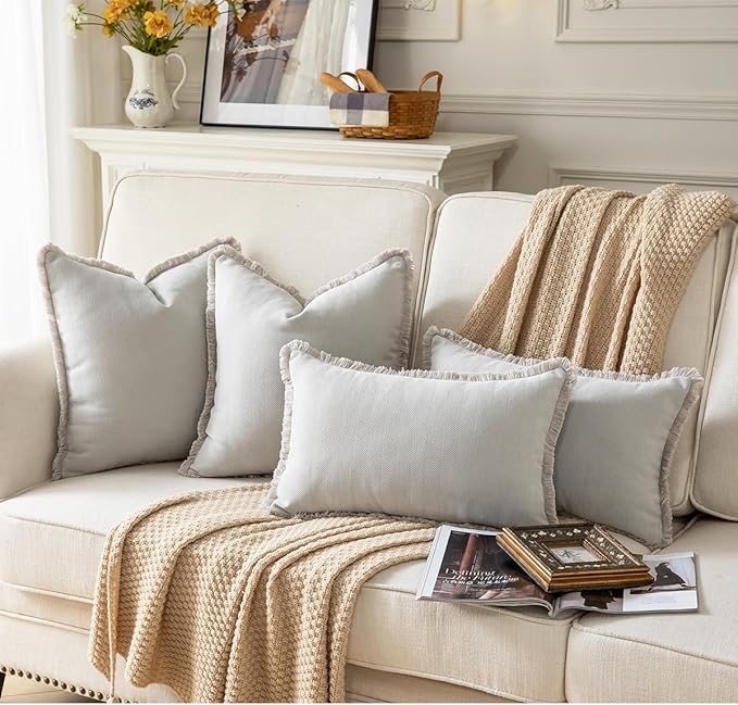 Set of 2 Decorative Fringe Throw Pillow Covers Chenille Pillow Covers Elegant - Image 5