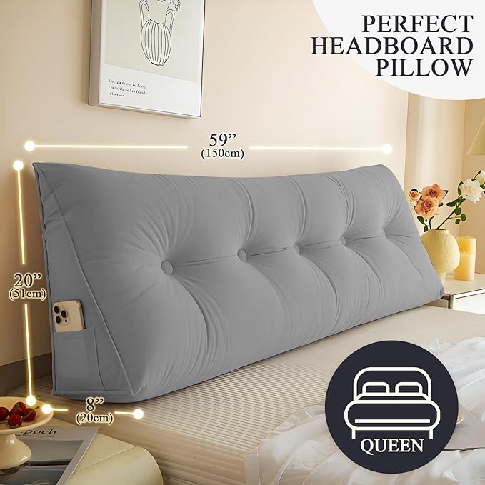 Headboard Pillow Queen, Large Triangular Wedge Headboard Pillow - Image 3