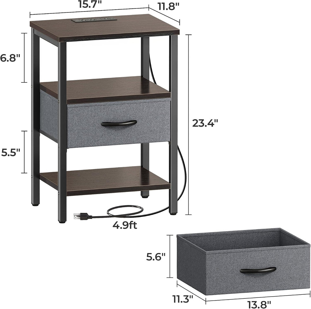 SUPERJARE Nightstand with Charging Station, USB-C Port, Bedside Table