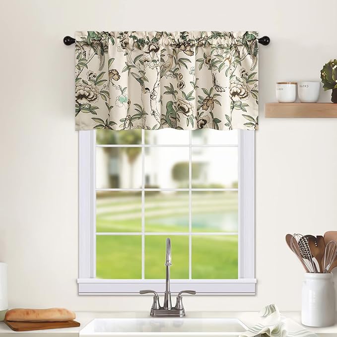 Leeva Flower Botanical Kitchen Valance, Prevent Glare Decorative Print Window - Image 3