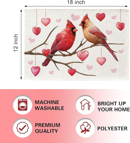 Valentines Day Cardinal Placemats Set of 4, Anniversary Wedding Home Kitchen - Image 2