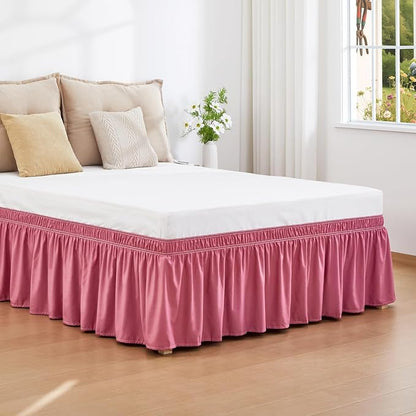 RIMELA Dusty Red Bed Skirt King Size 15 Inch Drop, Wrap Around Elastic Bedskirt - Image 2