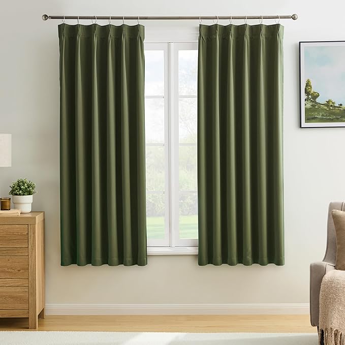KEQIAOSUOCAI Dark Olive Pinch Pleated Curtains 72 Inches Long by KEQIAOSUOCAI