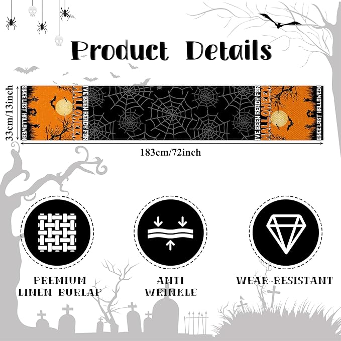 Happy Halloween Table Runner Since Last Halloween Orange Night Full Moon Black - Image 6