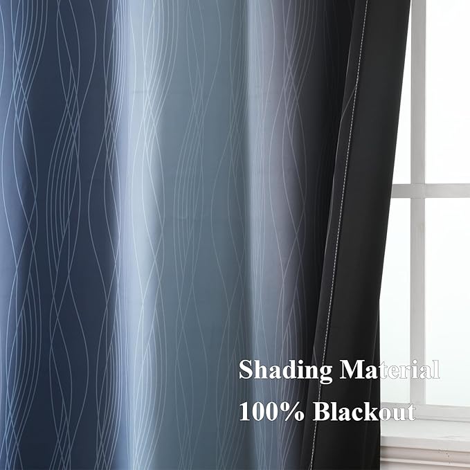Estelar Textiler Navy Blue and Black Ombre Blackout Curtains 63 Inches Long - Image 5