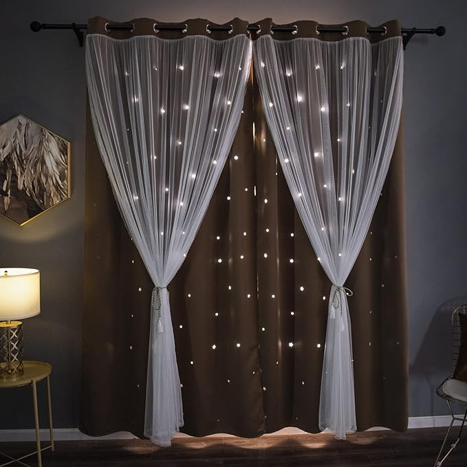 Kinryb Star Cutout Blackout Curtains Double Layer Curtains - Image 6