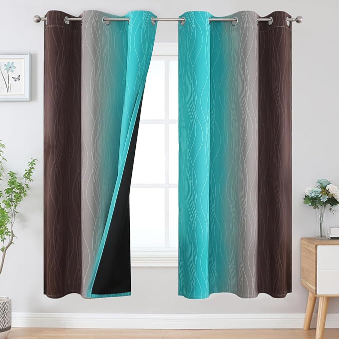 Estelar Textiler Brown and Teal Ombre Blackout Curtains 72 Inches Length by ESTELARTEXTILER