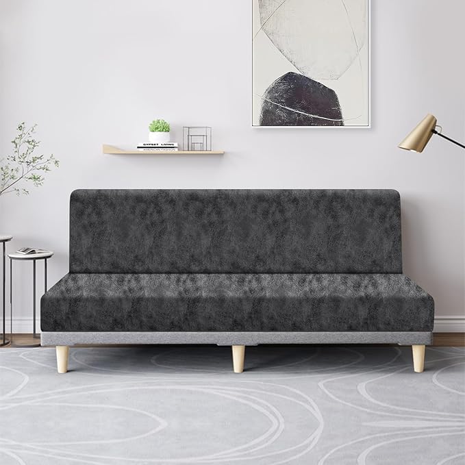 molasofa Leather Like Stretch Futon Slipcover Armless Futon Bed Sofa Cover - Image 3