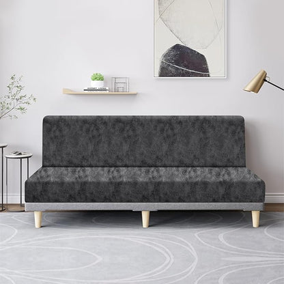 molasofa Leather Like Stretch Futon Slipcover Armless Futon Bed Sofa Cover - Image 3
