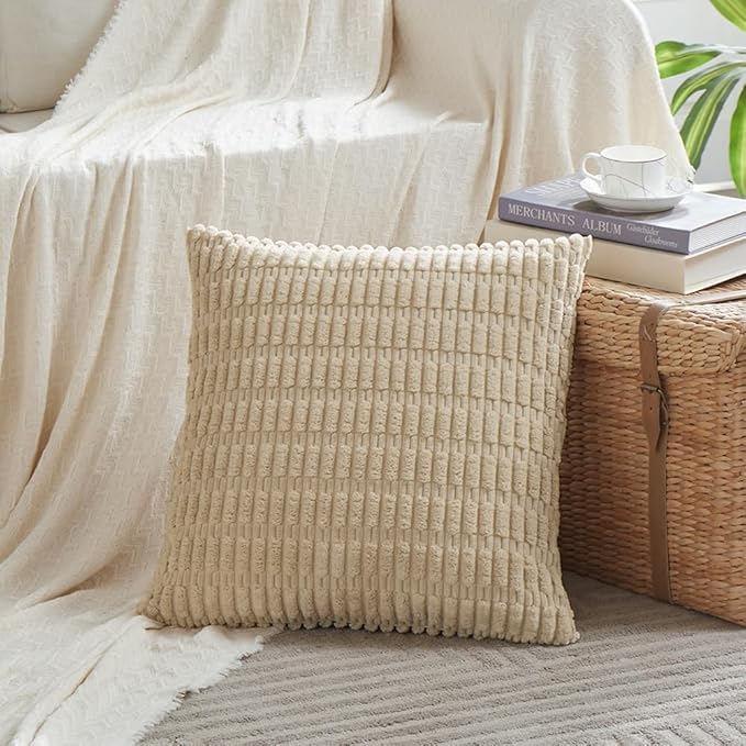 Fancy Homi 4 Packs Tan Decorative Throw Pillow Covers 18x18 Inch - Image 2