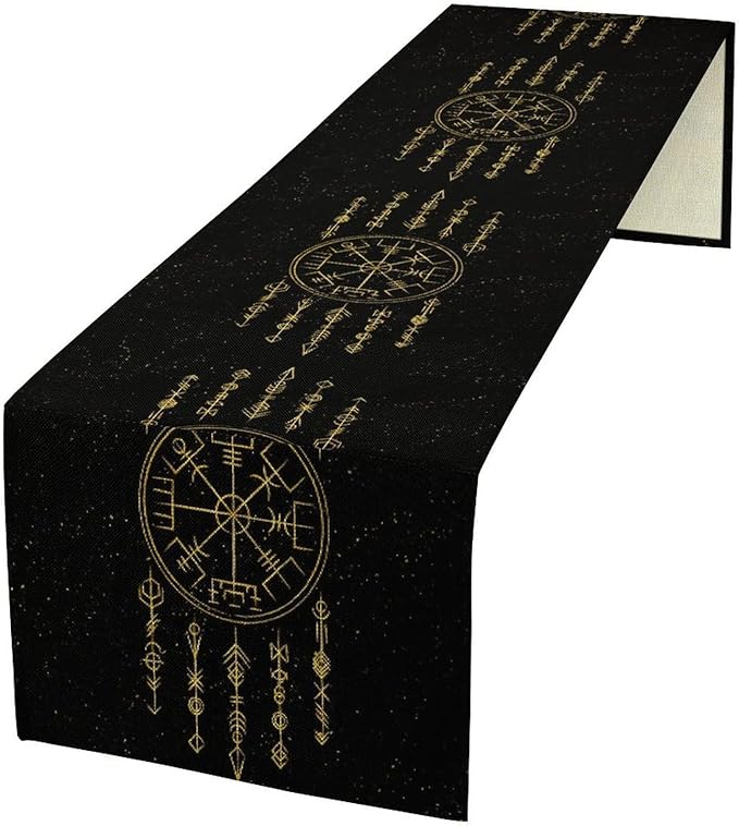 Viking Table Runner, Nordic Symbol Mysterious Aesthetic Table Runner by Unknown