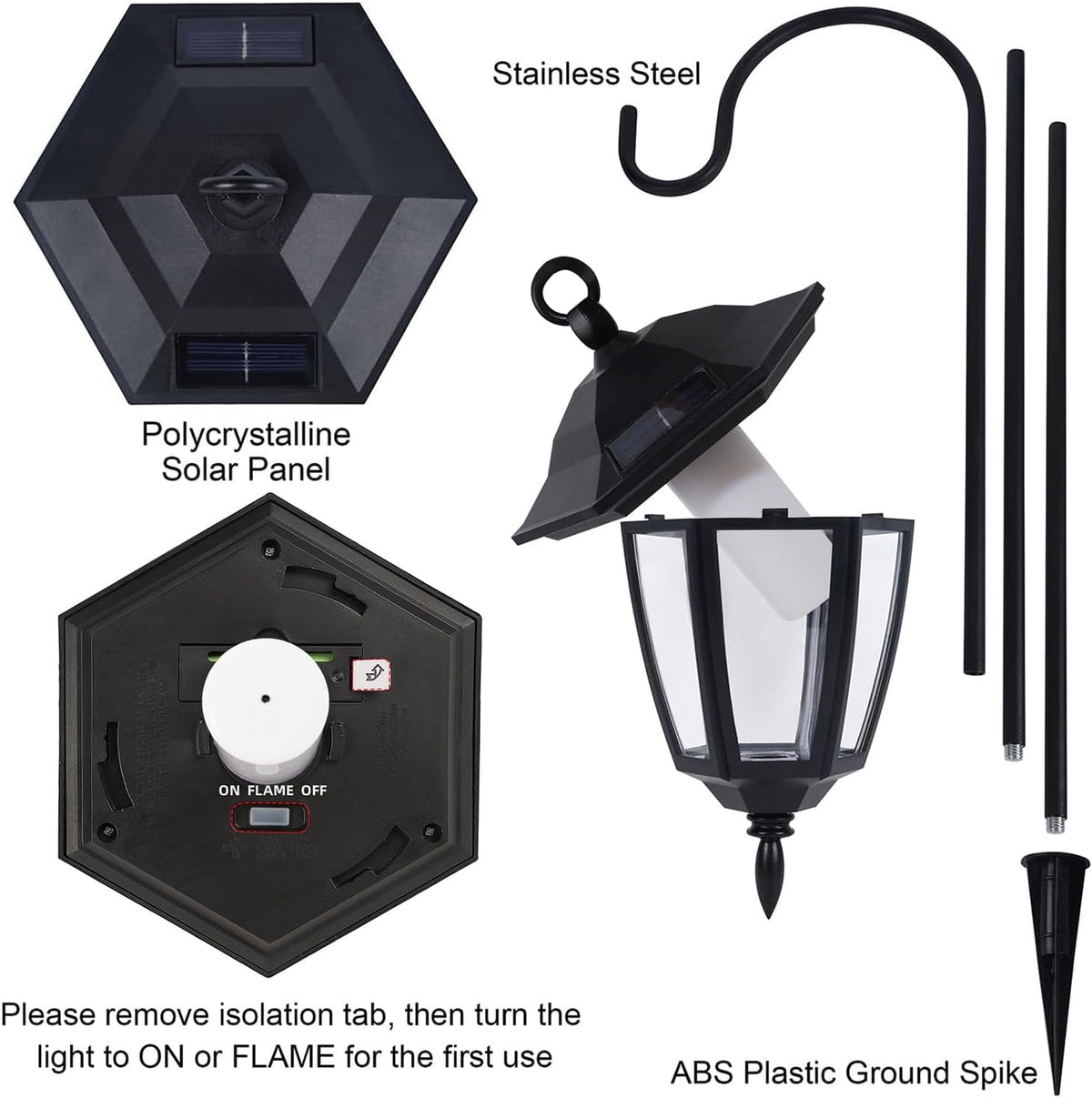 Dynaming 4 Pack Solar Halloween Flame Hanging Lights Outdoor, Flickering Flame LED Garden Lanterns with 4x38 Inch Shepherd Hooks, Landscape Lighting Waterproof for Lawn Yard Pathway Driveway, Purple