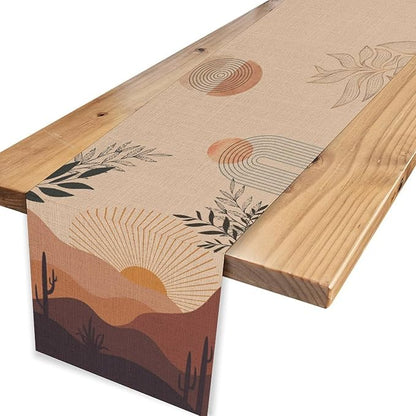 Abstract Mid Century Table Runner, Modern Sunset Green Leaves Boho Cactus - Image 4