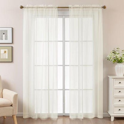 Ivory Sheer Curtains 84 Inches Long, Privacy Semi Sheer Curtains - Image 2
