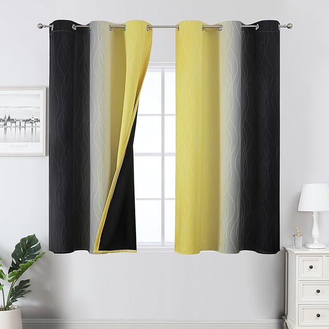 Estelar Textiler Black and Yellow Blackout Curtains 45 Inch Length, Full Light by ESTELARTEXTILER