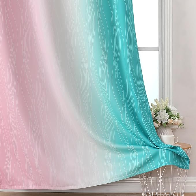 Estelar Textiler Pink and Teal Blackout Curtains - Image 6