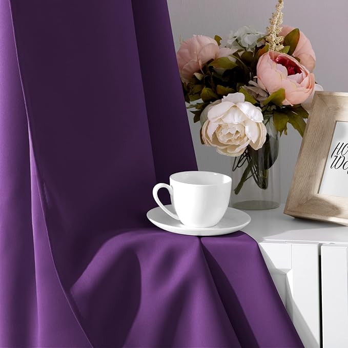 HOMEIDEAS Purple Blackout Curtains 52 X 96 Inch Set of 2 Panels Room Darkening - Image 5