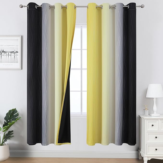 Estelar Textiler Black and Yellow Blackout Curtains by ESTELARTEXTILER