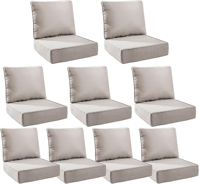 6" Thick Outdoor Cushions 24x24x6, 9-Set Deep Seat Patio Cushions by Pugire