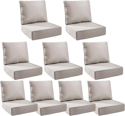 6" Thick Outdoor Cushions 24x24x6, 9-Set Deep Seat Patio Cushions by Pugire