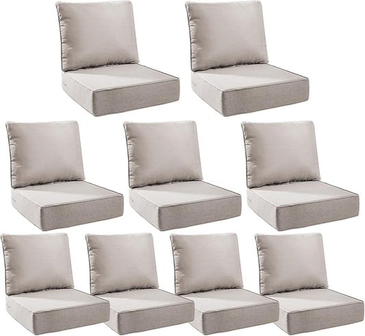 6" Thick Outdoor Cushions 24x24x6, 9-Set Deep Seat Patio Cushions by Pugire