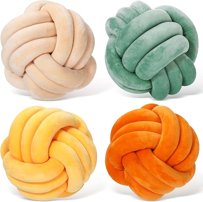 Yerliker 4 Pcs Knot Pillow Ball, 8.7 Inches Soft Home Decorative Round Throw by Yerliker