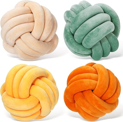 Yerliker 4 Pcs Knot Pillow Ball, 8.7 Inches Soft Home Decorative Round Throw by Yerliker
