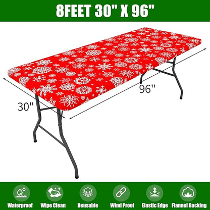 Smiry Plastic Christmas Tablecloth, Snowflake Waterproof Elastic Fitted Table - Image 7