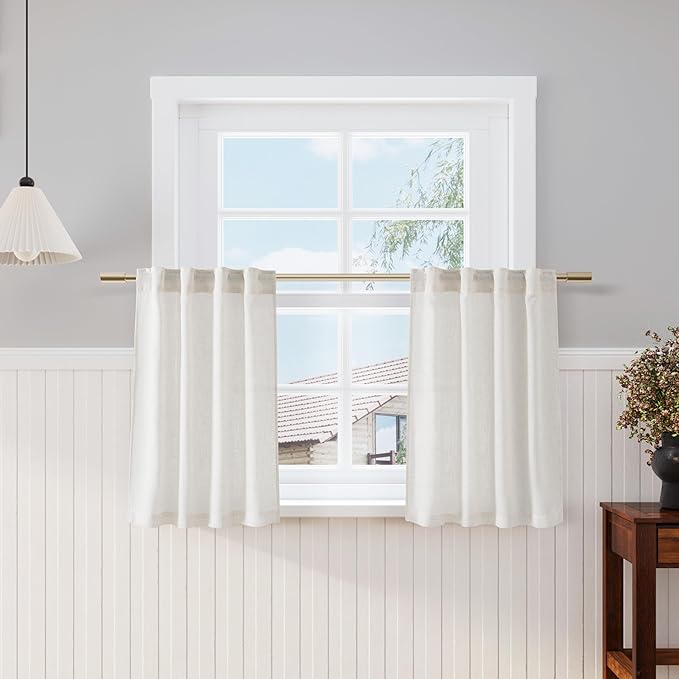 Nanspring Cream Linen Cafe Curtains 30 Inch Length Privacy Light Filtering Semi by Nanspring