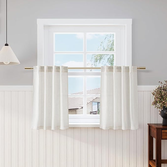 Nanspring Cream Linen Cafe Curtains 30 Inch Length Privacy Light Filtering Semi by Nanspring