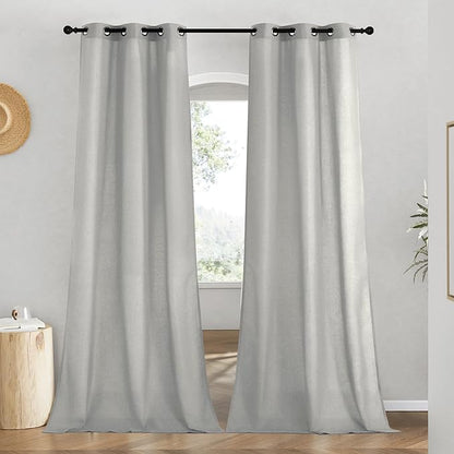NICETOWN Linen Curtains for Windows 90 inch Long, Grommet Semi Sheer Vertical by NICETOWN