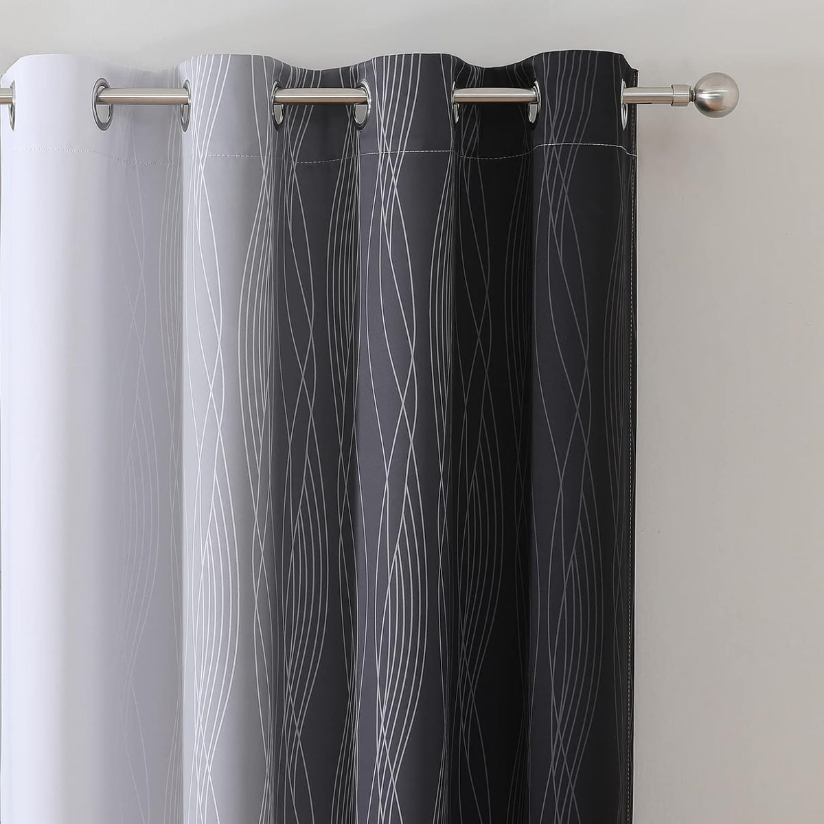 black and greyish white ombre blackout curtains for, side view