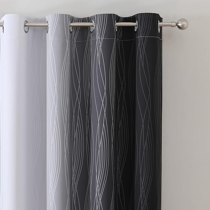 Estelar Textiler Black and Greyish White Ombre Blackout Curtains 90 Inch Length - Image 4