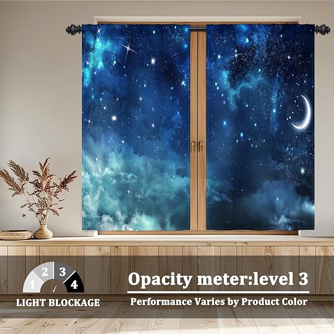 Renaiss 42 x 63 Inch Galaxy Bedroom Light Filter Curtains Space Nebula Cafe - Image 3
