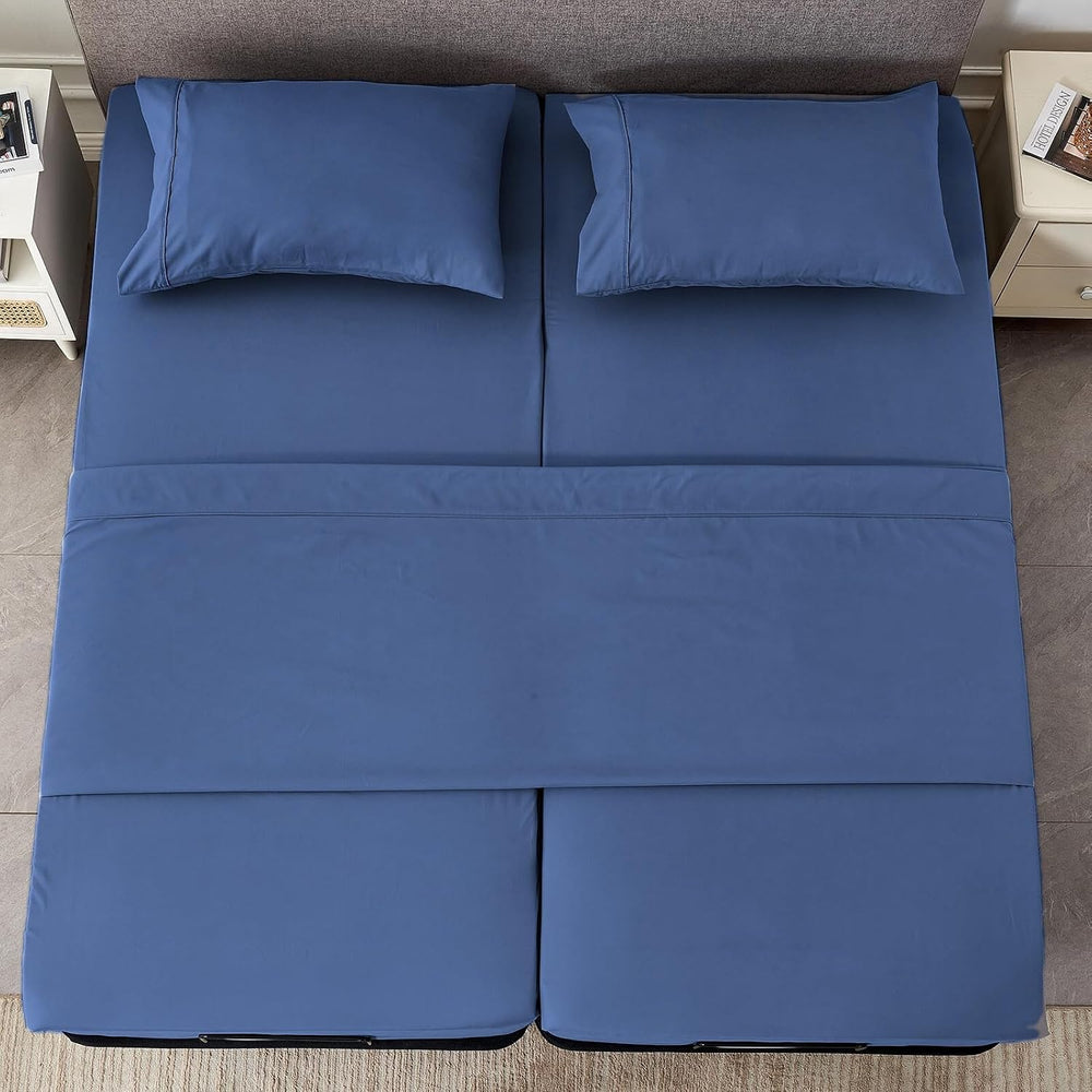 Kingnex Split Queen Sheets Set for Adjustable Bed Navy