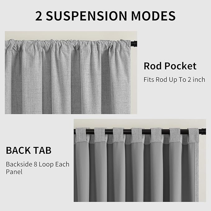 CUCRAF Linen 100% Blackout Curtains 108 Inch Length 2 Panels Set, Back Tab and - Image 3