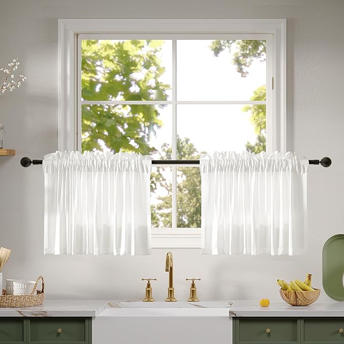 Anmao Non-See-Through Valance Kitchen Curtains 18 Inch Length 2 Panels Set by Anmao