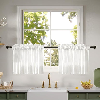 Anmao Non-See-Through Valance Kitchen Curtains 18 Inch Length 2 Panels Set by Anmao
