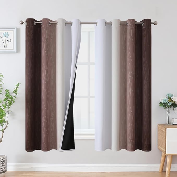 Estelar Textiler Brown and Greyish White Blackout Curtains 63 Inch Length 2 by ESTELARTEXTILER