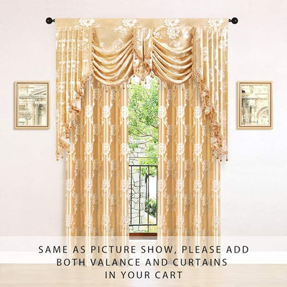ELKCA Golden Jacquard Swag Waterfall Valance Luxury Curtain Valance - Image 2