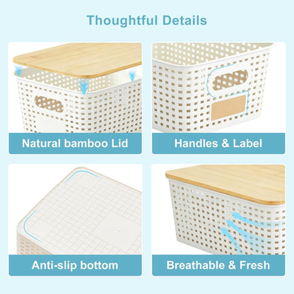 bagnizer small plastic storage bins with bamboo lids, front angle view