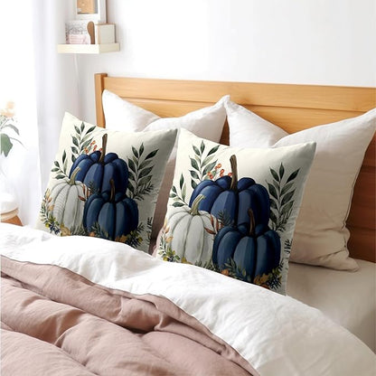 Pumpkins Throw Pillow Covers 16x16 inch 2 Packs Fall Blue and White Pumpkin - Image 8