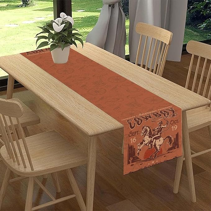 Western Cowboy Table Runner, Rustic Country Cowboy American Wild West Riding - Image 2