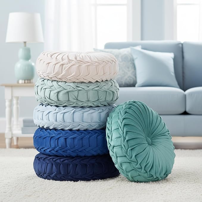 Yerliker 6 Pcs Floor Pillow Cushions 15inch Round Velvet Throw Pillows Colorful by Yerliker