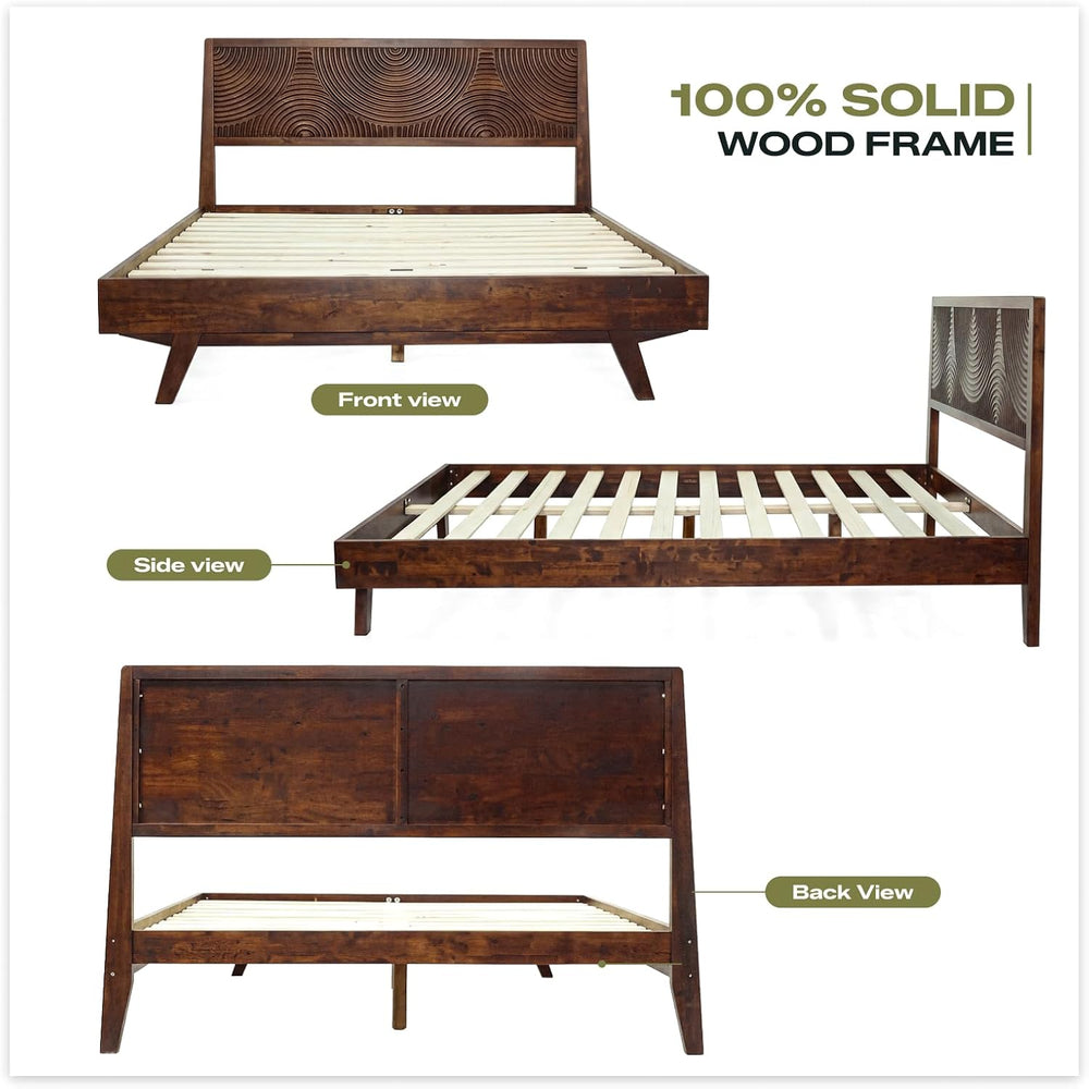 Acacia Harmony King Solid Wood Platform Bed Frame, No Box Spring, Walnut