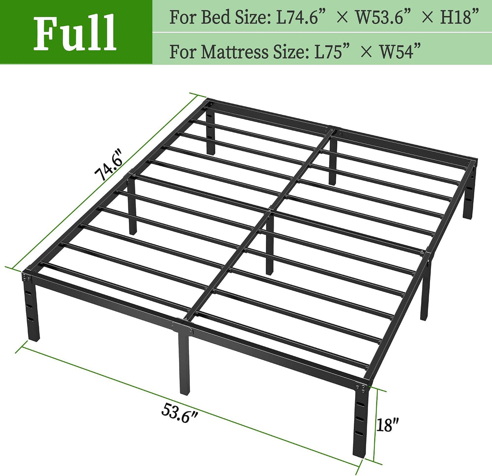 Metal Platform Bed Frame Full Size, 18 Inch Height with Heavy Duty Steel Supp...